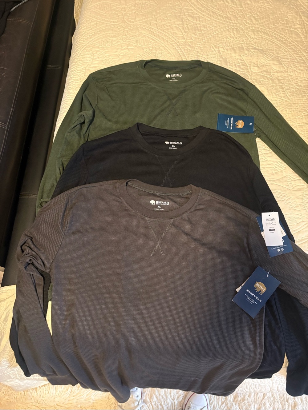 Men's Thermal Long-Sleeve Crew — Olive, Black, Charcoal (3) Bundle